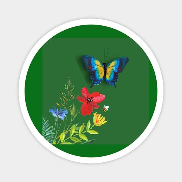 Spring Flowers, Honeybee & Butterfly Magnet by livmilano
